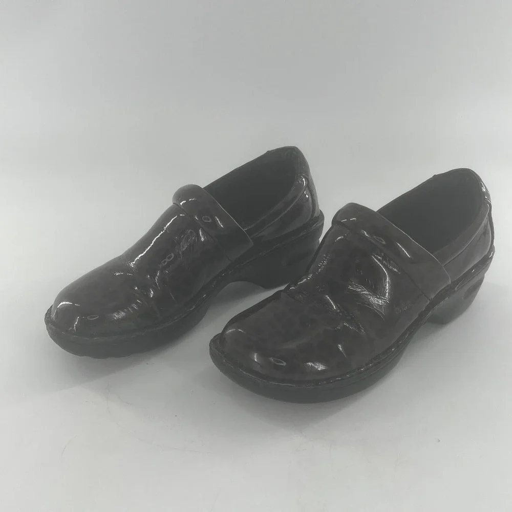 Born BOC Peggy Clogs Womens 10 Patent Leather Cheetah Leopard Chunky  Platform‎